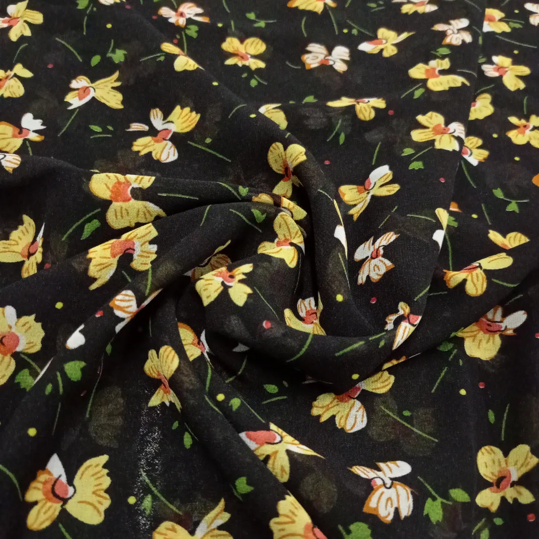 Georgette Printed Hijab - Midnight Black