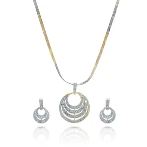 Yellow Chimes Sparkling AD/American Diamond Latest Fashion Big Circle Shaped Dual Tone Jewellery Pendant Set with Earrings For Women & Girls